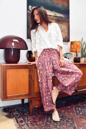 Annie 1972 Shirring Pleat Barrel Pant Indian Pink Haze